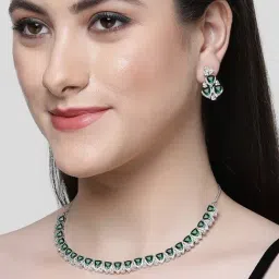 Karatcart Silver-Plated Heart Shape Green Cubic Zirconia Necklace Set for Women-image-51