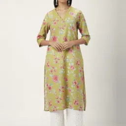 Rangmanch by Pantaloons Green Cotton Printed Straight Kurta-picture-13