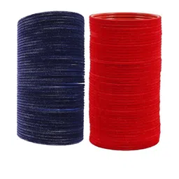Guddan Set of 96 Navy & Red Metal Velvet Bangles-picture-35