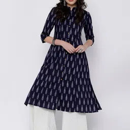 Vishudh Women Navy Printed A-Line Kurta-image-11