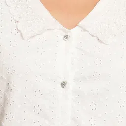 Absorbing Self Design Peter Pan Collar Puff Sleeves Embroidered Top image 3