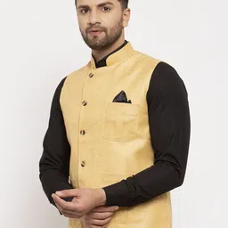 KLOTTHE Men Beige Solid Woven Nehru Jacket image 3