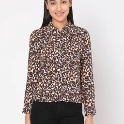 Spykar Brown & White Cotton Animal Print Shirt-picture-12