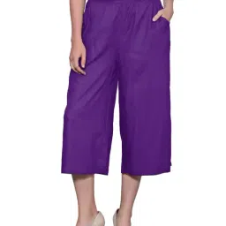 PATRORNA Purple Cotton Blend Regular Fit Mid Rise Capris-image-19
