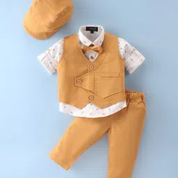 Robo Fry Cotton Lycra Full Sleeves Party Suit & Cap With Shapes Print - White & Yellow-picture-31