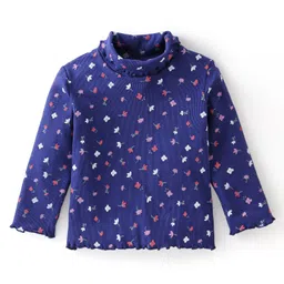 Babyhug Cotton Knit Full Sleeves Skivi T-Shirt with Floral Print - Blue-picture-11