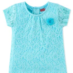 Babyhug Cotton Woven Half Sleeves Top with Lace Detailing & Floral Corsage - Light Blue-picture-23
