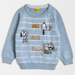 Mi Arcus Cotton Full Sleeves Peanuts Featuring Snoopy & Text Designed Striped Sweater - Blue-image-63