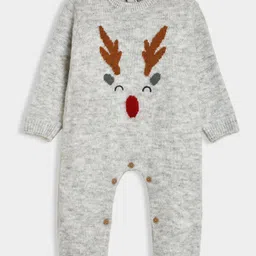 Mi Arcus Full Sleeves Reindeer Embroidered Romper - Grey image 1