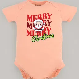 FFlirtygo Christmas Theme Cotton Half Sleeves Merry Merry Merry Christmas Printed Onesie - Peach-picture-37