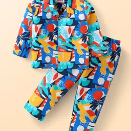 Babyhug Cotton Woven Full Sleeves Night Suit With Abstract Print - Blue & Red-picture-30