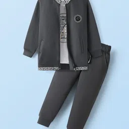 Rikidoos Full Sleeves Stone Embellished Jacket With Tee & Joggers Set - Dark Grey & White-picture-29
