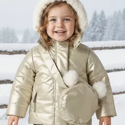 Babyoye Woven Full Sleeves Hooded Padded Jacket With Sling Bag - Golden-picture-25