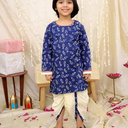 KID1 Cotton Woven Full Sleeves Fish Printed Dhoti Kurta - Navy Blue-picture-20