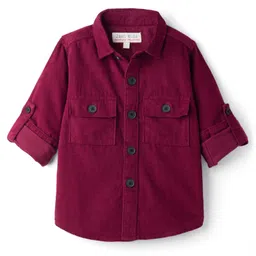 JASH KIDS Corduroy Woven Full Sleeves Solid Colour Shirt - Maroon-picture-15