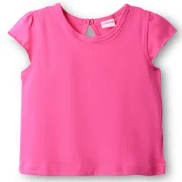 Babyhug Cotton Knit Half Sleeves Inner T-Shirt & Frock with Star Embroidery - Pink & Navy Blue image 2