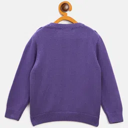 JWAAQ Cotton Knit Full Sleeves Schiffli Embroidered Frill Detailed Sweater - Purple image 3