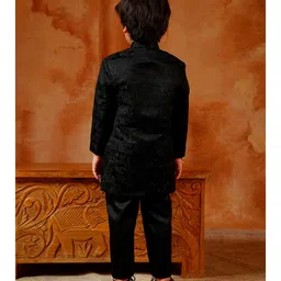 AJ Dezines Jacquard Woven Full Sleeves Textured Sherwani & Pant Set - Black image 3