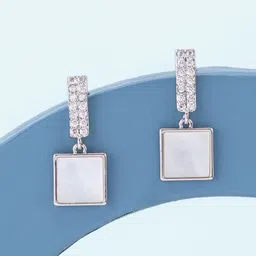 Kushal's Fashion Jewellery Rhodium-Plated Square Shaped Zircon Drop Earrings-picture-17