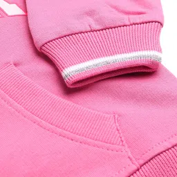 Babyhug Cotton Knit Full Sleeves Peter Pan Collar Sweatshirt with Text Print & Kangaroo Pockets - Pink image 3