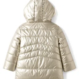Babyoye Woven Full Sleeves Hooded Padded Jacket With Sling Bag - Golden image 4