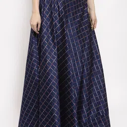 Clora Creation Women Navy Blue Checked Flared Maxi Skirt image 2