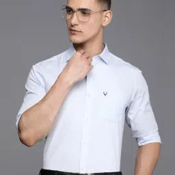 Allen Solly Sky Blue Cotton Slim Fit Striped Shirt-image-8