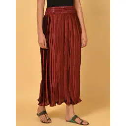 Nuhh Red Pleated Satin Skirt image 3