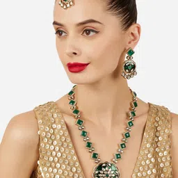 Zaveri Pearls Gold-Plated Artificial Stone-Studded Meenakari Jewellery Set-image-69