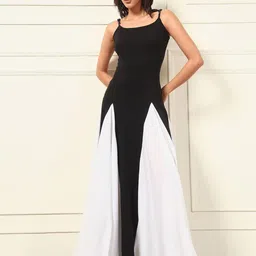 VANGULL Women Colourblocked Shoulder Straps Monochrome Maxi Dress-image-40