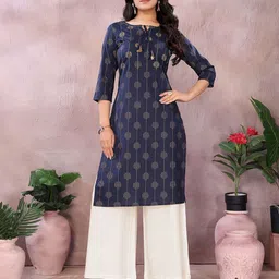 Rangita Geometric Printed Tie-Up Neck Pure Cotton Straight Kurta-picture-33