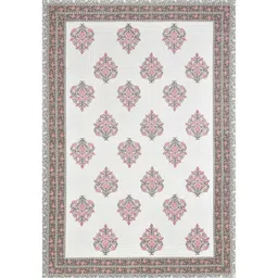 Texstylers White & Grey Floral Printed Rectangular Anti-Slip Cotton 6-Seater Table Cover image 2