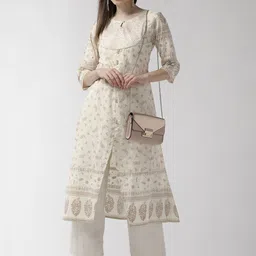 RANGMAYEE Women Off-White & Golden Printed A-Line Kurta-image-56