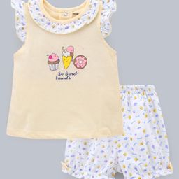 Cucumber Cap Sleeves Top & Bottomwear Ice Cream Print - Yellow-picture-2