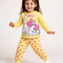 Babyhug Disney Single Jersey Knit  Full Sleeves Night Suit with Marie Graphics - Yellow-picture-19