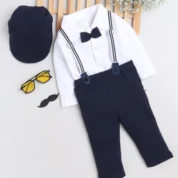 BUMZEE Full Sleeves Solid 4 Piece Suit Set - Navy Blue & White-picture-21