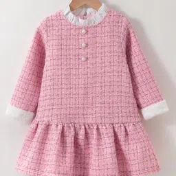 Mark & Mia Full Sleeves Textured Party Frock with Button Detailing - Pink-picture-24