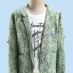 Dapper Dudes Full Sleeves Alphabets Printed Textured Jacket With Tee - Pista Green-picture-26