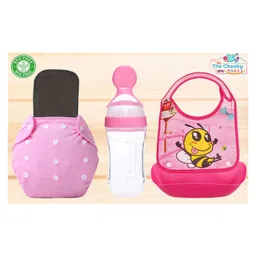 The Cheeky Kidzz Baby Reusable Cotton Cloth Diaper With Bamboo Charcoal Insert And Silicone Tray Bib Spoon Bottle (PINK)-picture-14