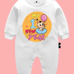 The Peppy Tend New Year Theme 100% Cotton Full Sleeves My 1st New Year Text Printed Romper - White-picture-25