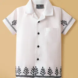 Dapper Dudes Woven Half Sleeves Leaves Embroidered Shirt - White image 1