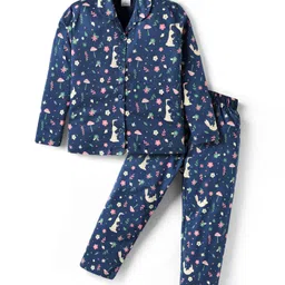Ollypop Sinker Knit Full Sleeves Co-Ord Night Suit with Floral Print - Navy Blue-picture-28