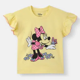 Nautinati Cotton Knit Disney Mickey & Friends Featurng Frill Sleeves Minnie Mouse Printed Top - Yellow-picture-22