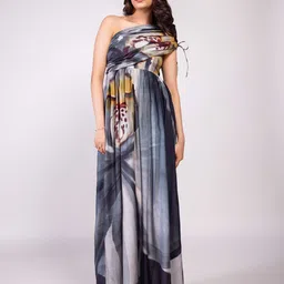 POPPI Abstract Printed One Shoulder Maxi Dress-image-1