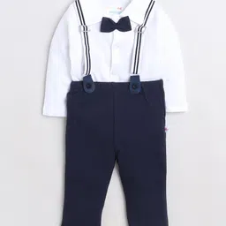BUMZEE Full Sleeves Solid 4 Piece Suit Set - Navy Blue & White image 3