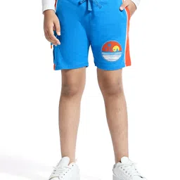 Honeyhap Premium Terry 100% Cotton Above Knee Length Shorts  With Bio Finish Tropical Print - Indigo & Spicy Orange image 2