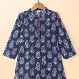 Babyhug Cambric Woven Full Sleeves Printed Kurta Pyjama Set - Blue image 2