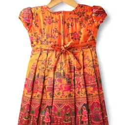 Bhartiya Paridhan Silk Woven Half Sleeves Plated Ethnic Dress With Embroidery - Yellow image 2