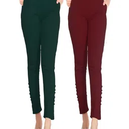 SAJATA Women Maroon Cotton Casual Cigarette Trousers-image-54