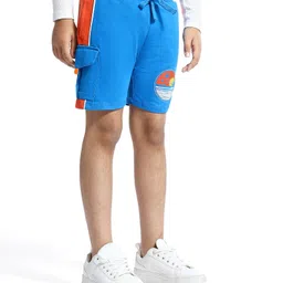 Honeyhap Premium Terry 100% Cotton Above Knee Length Shorts  With Bio Finish Tropical Print - Indigo & Spicy Orange image 3
